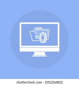  Computer with settings file icon . Vector illustration