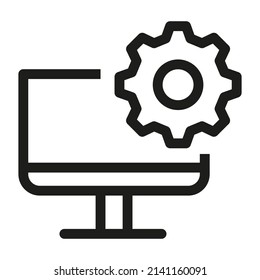 Icono de configuración del equipo en el estilo de esquema en el fondo blanco
