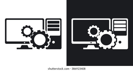 Computer settings icon, stock vector. Two-tone version on black and white background