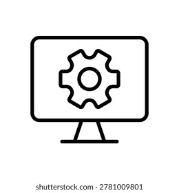 Computer Settings thin line icon. Configuration, Setup, Customization, System Control, User Interface concept. Black outline vector gear sign.