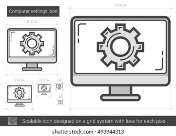 Computer settings vector line icon isolated on white background. Computer settings line icon for infographic, website or app. Scalable icon designed on a grid system.