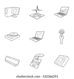 Computer setup icons set. Outline illustration of 9 computer setup vector icons for web