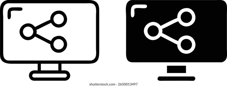 Computer Share Icons – Black and White Monitor Network Connection Vector Set