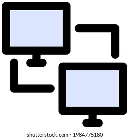 Computer Sharing Connection in Color Filled Outline Icon