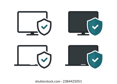 Computer with shield checklist. Illustration vector