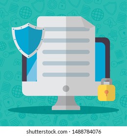 computer shield protection data system technology internet security vector illustration