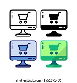 Computer shop icon. With outline, glyph, filled outline and flat style.