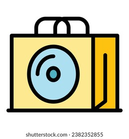 Vector de contorno de icono de tienda de computadoras. Tienda de portátiles. Plano de color móvil en línea