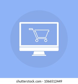 Computer with shop icon. Vector illustration