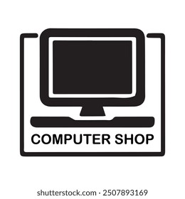 computer shop logo vector outline illustration