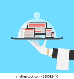 Computer Shop Or Responsive Web Design Service Concept. Vector