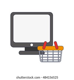 computer and shopping basket icon