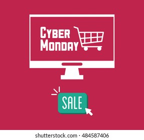 Computer shopping cart and cyber monday design
