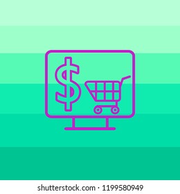 Computer- und Einkaufswagen und Dollarzeichen darauf. Vektorgrafik. Illustration eines Webshops. Das Symbol des Online-Shops. Gut für Web- und Mobile-Design.