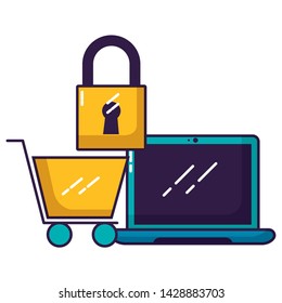 computer shopping cart location wifi free connection vector illustration