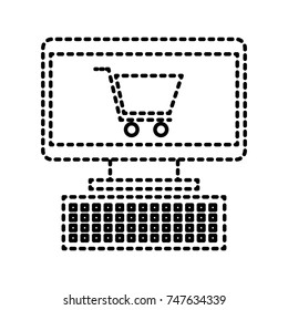 computer and shopping cart online virtual market