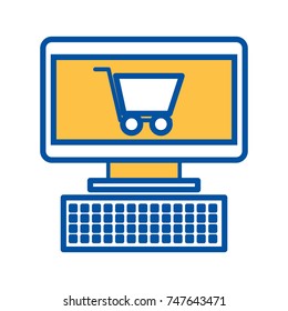 computer and shopping cart online virtual market