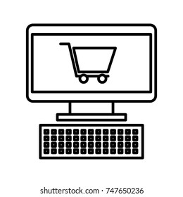 computer and shopping cart online virtual market