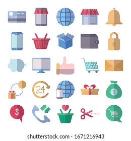 iconos de equipo y compras establecidos sobre fondo blanco, estilo de esquema azul, ilustración vectorial