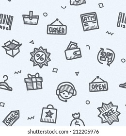 Computer shopping seamless pattern vintage drawings set isolated 