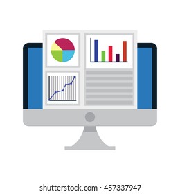 Computer showing charts and graph in business concept on isolated white background vector
