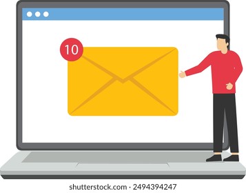 Computer shows the e-mail received, Vector illustration in flat style

