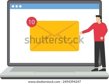Computer shows the e-mail received, Vector illustration in flat style

