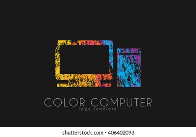 Computer sign. Color computer logo. Creative logo. Creative computer