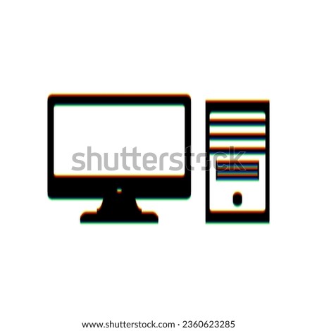 Computer sign illustration. Black Icon with vertical effect of color edge aberration at white background. Illustration.