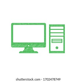 Ilustración de signo del equipo. Ícono de garabato verde con contorno sólido sobre fondo blanco.  Ilustración.