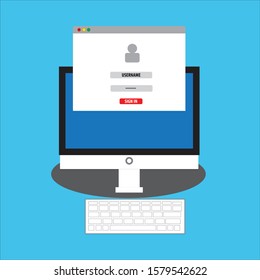 Computer with Sign Up or Log in interface. Flat Vector Illustration