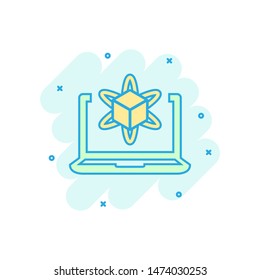 Computer simulation icon in comic style. Vr device vector cartoon illustration on white isolated background. Technology business concept splash effect.