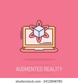 Computer simulation icon in comic style. Vr device vector cartoon illustration on white isolated background. Technology business concept splash effect.