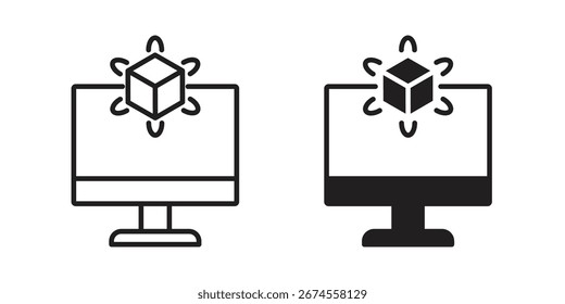 Ícone de simulação de computador em estilo na moda plana e de linha para designs de interface do usuário do aplicativo