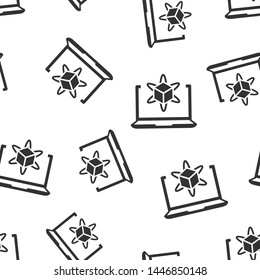 Computer simulation icon seamless pattern background. Vr device vector illustration on white isolated background. Technology business concept.
