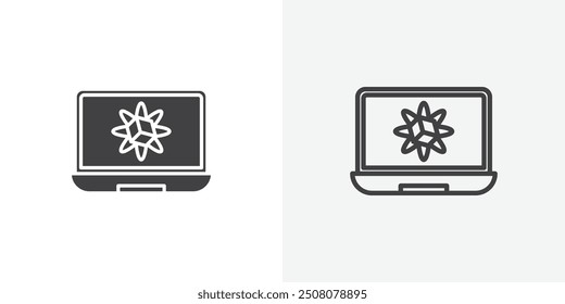 Computer simulation icon in solid and outlined style