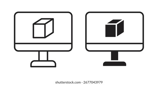 Computer simulation icon. Stroke and Glyph pictogram. Vector illustration on white background