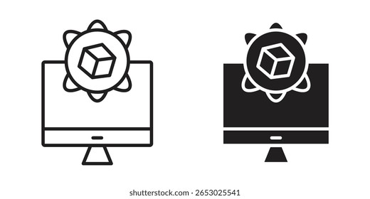 Computer simulation icon symbol set in black. line and flat icons