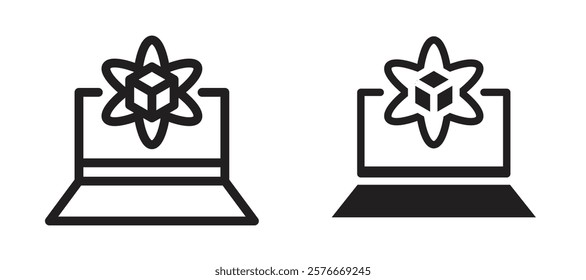 Computer simulation icons in outline and stroke versions