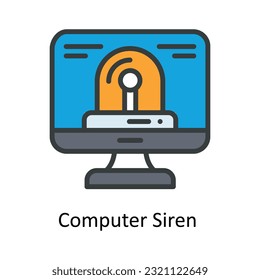 Computer Siren  Vector Fill outline Icon Design illustration. Cyber security  Symbol on White background EPS 10 File