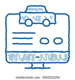 Sitio informático para llamar al vector de icono de esbozo de taxis en línea. Señal de arte de la línea de doodle azul dibujada a mano. ilustración de símbolo aislado