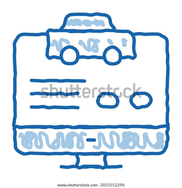 Computer Site for Calling Online Taxi sketch\
icon vector. Hand drawn blue doodle line art sign. isolated symbol\
illustration