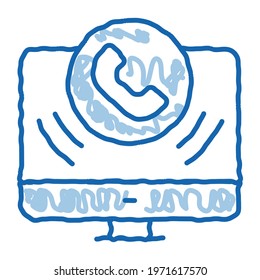Computer sketch icon vector. Hand drawn blue doodle line art Computer sign. isolated symbol illustration