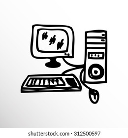 Computer. Sketch style. Isolated on white background.