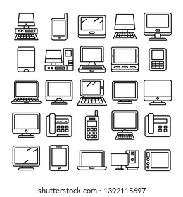 computer and smart phone icons set line