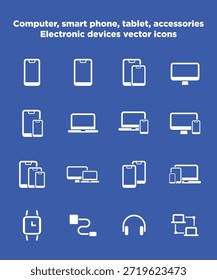 Ordenador, teléfono inteligente, tableta, accesorios. Dispositivos Electrónicas iconos vectoriales