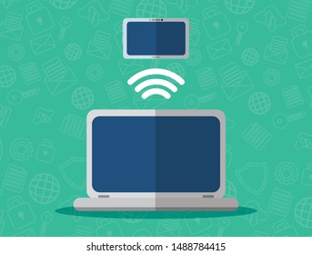 computer smartphone connection wifi technology internet security vector illustration