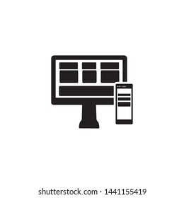 Computer and smartphone icon. File transfer sign