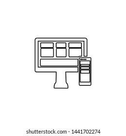 Computer and smartphone icon. File transfer sign
