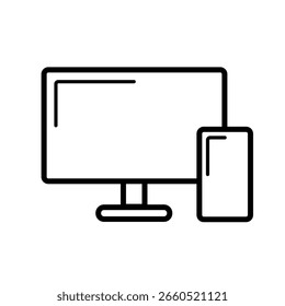 Ilustración de material monocromático de icono de computadora y teléfono inteligente